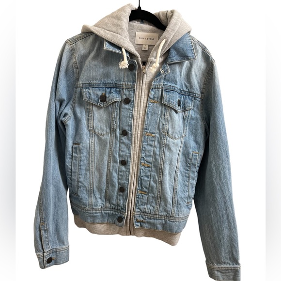 Sun + Stone Men's Trucker Hooded Denim Jacket - Picture 4 of 14